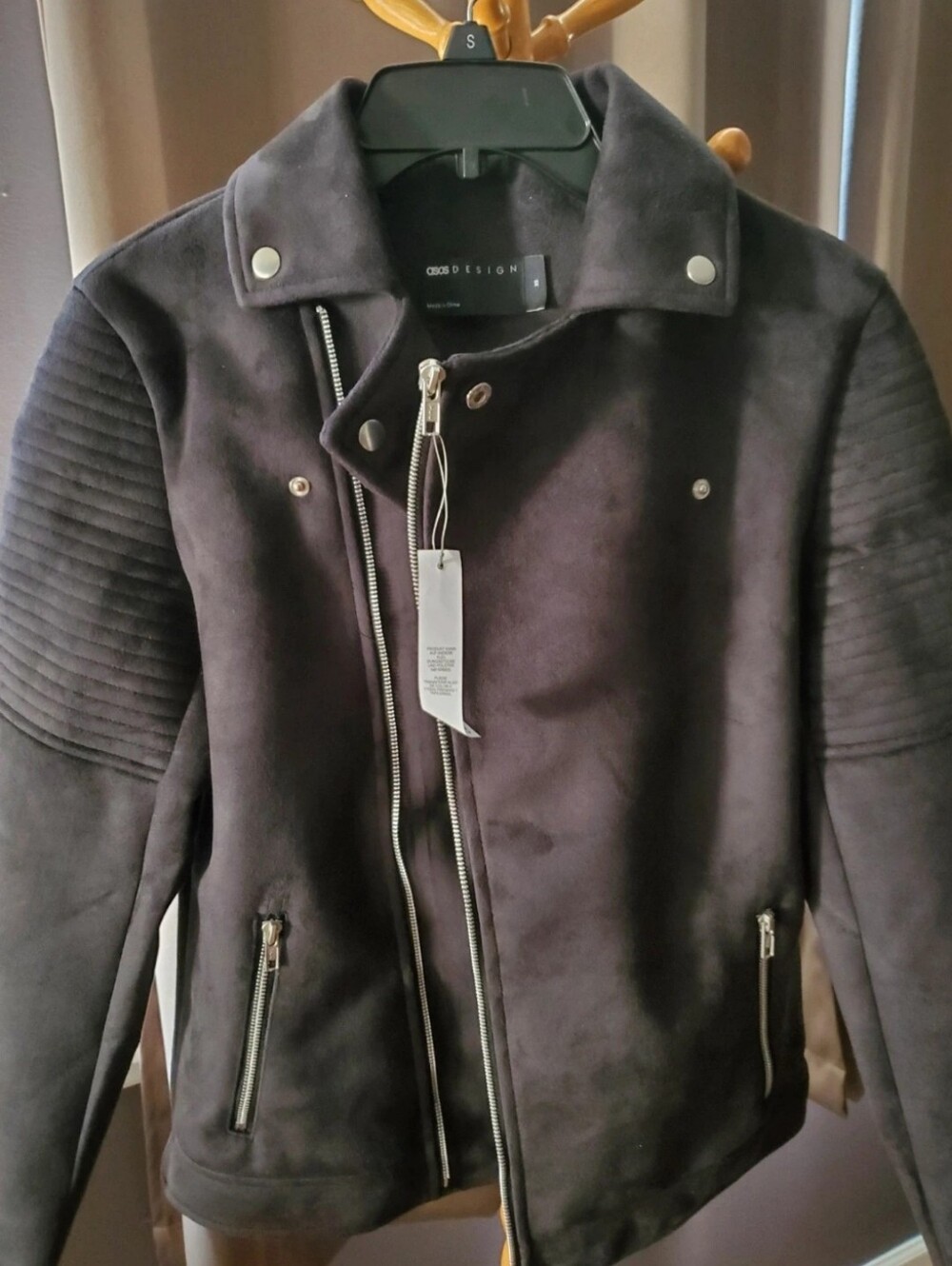 ASOS Black Suede-Look Bomber Moto Jacket